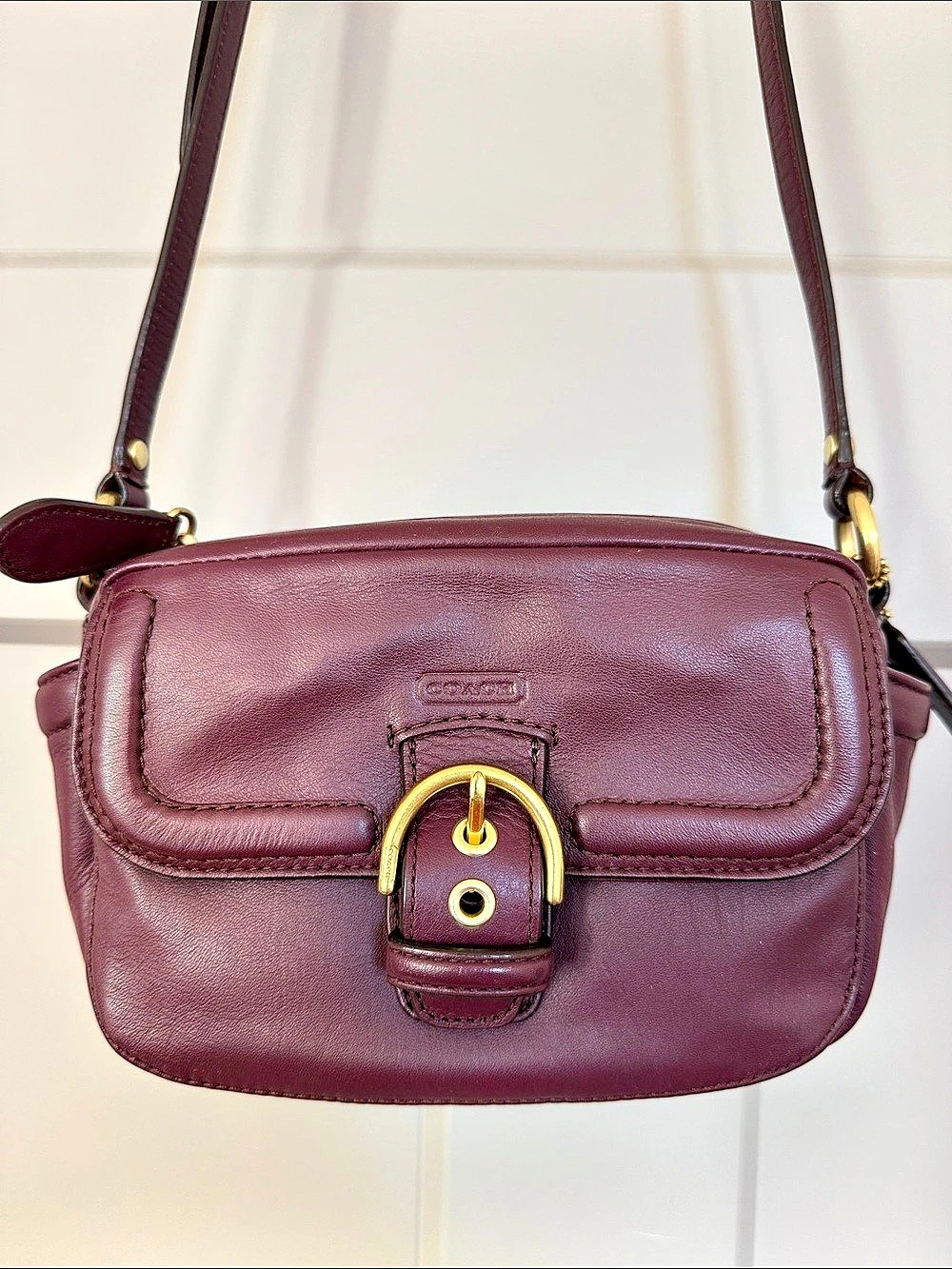 COACH Soho Bleecker Double Buckle Crossbody Bag Burgundy Leather